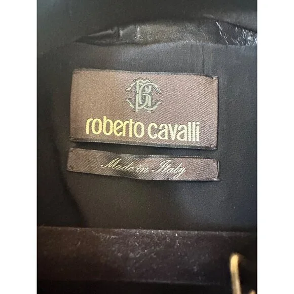 Roberto Cavalli multicolor rainbow sequin beaded black silk leather jacket IT46